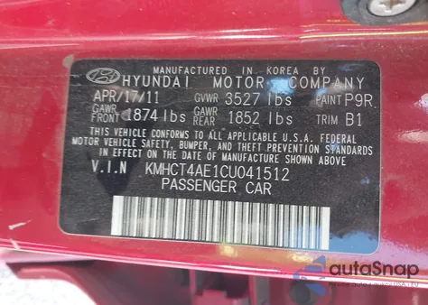 2012 Hyundai Accent Gls из США, поврежденный, VIN KMHCT4AE1CU041512